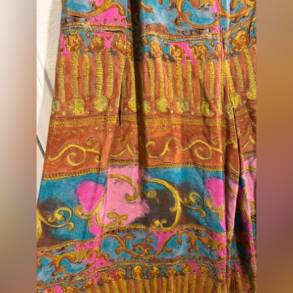 Bohemian Multicolor Flowy Wide Legged Gaucho Capri Pants See Measurements - Picture 5 of 9